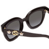 Close Up View of GUCCI GG0208S Women Cateye Sunglasses Black Gold Silver/Grey Smoke Gradient 49mm