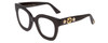 Profile View of GUCCI GG0208S Designer Bi-Focal Prescription Rx Eyeglasses in Gloss Black Gold Logo Silver Star Ladies Cateye Full Rim Acetate 49 mm