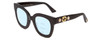 Profile View of GUCCI GG0208S Designer Progressive Lens Blue Light Blocking Eyeglasses in Gloss Black Gold Logo Silver Star Ladies Cateye Full Rim Acetate 49 mm with Blue Light Zone functionality illustration laid over the lens