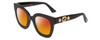 Profile View of GUCCI GG0208S Designer Polarized Sunglasses with Custom Cut Red Mirror Lenses in Gloss Black Gold Logo Silver Star Ladies Cateye Full Rim Acetate 49 mm