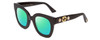 Profile View of GUCCI GG0208S Designer Polarized Reading Sunglasses with Custom Cut Powered Green Mirror Lenses in Gloss Black Gold Logo Silver Star Ladies Cateye Full Rim Acetate 49 mm