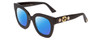 Profile View of GUCCI GG0208S Designer Polarized Reading Sunglasses with Custom Cut Powered Blue Mirror Lenses in Gloss Black Gold Logo Silver Star Ladies Cateye Full Rim Acetate 49 mm
