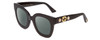 Profile View of GUCCI GG0208S Designer Polarized Reading Sunglasses with Custom Cut Powered Smoke Grey Lenses in Gloss Black Gold Logo Silver Star Ladies Cateye Full Rim Acetate 49 mm