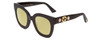 Profile View of GUCCI GG0208S Designer Polarized Reading Sunglasses with Custom Cut Powered Sun Flower Yellow Lenses in Gloss Black Gold Logo Silver Star Ladies Cateye Full Rim Acetate 49 mm