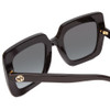 Close Up View of GUCCI GG0328S Women's Square Sunglasses Black Gold Logo/Grey Smoke Gradient 53mm