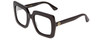 Profile View of GUCCI GG0328S Designer Progressive Lens Blue Light Blocking Eyeglasses in Gloss Black Gold Logo Ladies Square Full Rim Acetate 53 mm with Blue Light Zone functionality illustration laid over the lens