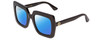 Profile View of GUCCI GG0328S Designer Polarized Sunglasses with Custom Cut Blue Mirror Lenses in Gloss Black Gold Logo Ladies Square Full Rim Acetate 53 mm