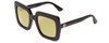 Profile View of GUCCI GG0328S Designer Polarized Reading Sunglasses with Custom Cut Powered Sun Flower Yellow Lenses in Gloss Black Gold Logo Ladies Square Full Rim Acetate 53 mm