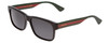 Profile View of GUCCI GG0340S Men's Retro Sunglasses Gloss Black Red Stripe Green Gold/Grey 58mm