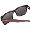 Close Up View of GUCCI GG0340S Men's Retro Sunglasses Gloss Black Red Stripe Green Gold/Grey 58mm