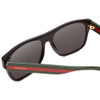 Close Up View of GUCCI GG0341S Unisex Retro Sunglasses Black Red Stripe Green/Polarized Grey 56mm