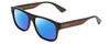 Profile View of GUCCI GG0341S Designer Polarized Sunglasses with Custom Cut Blue Mirror Lenses in Gloss Black Red Stripe Green Gold Unisex Retro Full Rim Acetate 56 mm