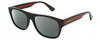 Profile View of Gucci GG0341S Designer Polarized Reading Sunglasses with Custom Cut Powered Smoke Grey Lenses in Gloss Black Red Green Unisex Panthos Full Rim Acetate 56 mm