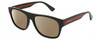 Profile View of Gucci GG0341S Designer Polarized Reading Sunglasses with Custom Cut Powered Amber Brown Lenses in Gloss Black Red Green Unisex Panthos Full Rim Acetate 56 mm