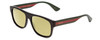 Profile View of GUCCI GG0341S Designer Polarized Reading Sunglasses with Custom Cut Powered Sun Flower Yellow Lenses in Gloss Black Red Stripe Green Gold Unisex Retro Full Rim Acetate 56 mm