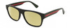 Profile View of Gucci GG0341S Designer Polarized Reading Sunglasses with Custom Cut Powered Sun Flower Yellow Lenses in Gloss Black Red Green Unisex Panthos Full Rim Acetate 56 mm