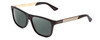 Profile View of GUCCI GG0687S Designer Polarized Reading Sunglasses with Custom Cut Powered Smoke Grey Lenses in Gloss Black Gold Matte Mens Retro Full Rim Acetate 57 mm