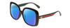 Profile View of GUCCI GG0714SA Designer Polarized Sunglasses with Custom Cut Blue Mirror Lenses in Gloss Black Red Stripe Green Gold Logo Ladies Oversized Full Rim Acetate 56 mm