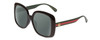 Profile View of GUCCI GG0714SA Designer Polarized Sunglasses with Custom Cut Smoke Grey Lenses in Gloss Black Red Stripe Green Gold Logo Ladies Oversized Full Rim Acetate 56 mm