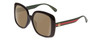 Profile View of GUCCI GG0714SA Designer Polarized Sunglasses with Custom Cut Amber Brown Lenses in Gloss Black Red Stripe Green Gold Logo Ladies Oversized Full Rim Acetate 56 mm