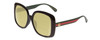 Profile View of GUCCI GG0714SA Designer Polarized Reading Sunglasses with Custom Cut Powered Sun Flower Yellow Lenses in Gloss Black Red Stripe Green Gold Logo Ladies Oversized Full Rim Acetate 56 mm