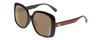 Profile View of GUCCI GG0714SA Designer Polarized Reading Sunglasses with Custom Cut Powered Amber Brown Lenses in Gloss Black Red Stripe Green Gold Logo Ladies Oversized Full Rim Acetate 56 mm