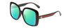 Profile View of GUCCI GG0714SA Designer Polarized Reading Sunglasses with Custom Cut Powered Green Mirror Lenses in Gloss Black Red Stripe Green Gold Logo Ladies Oversized Full Rim Acetate 56 mm