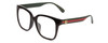 Profile View of GUCCI GG0715SA Designer Blue Light Blocking Eyeglasses in Gloss Black Red Stripe Green Gold Logo Ladies Square Full Rim Acetate 53 mm