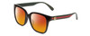 Profile View of GUCCI GG0715SA Designer Polarized Sunglasses with Custom Cut Red Mirror Lenses in Gloss Black Red Stripe Green Gold Logo Ladies Square Full Rim Acetate 53 mm