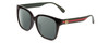 Profile View of GUCCI GG0715SA Designer Polarized Sunglasses with Custom Cut Smoke Grey Lenses in Gloss Black Red Stripe Green Gold Logo Ladies Square Full Rim Acetate 53 mm