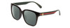 Profile View of GUCCI GG0715SA Designer Polarized Reading Sunglasses with Custom Cut Powered Smoke Grey Lenses in Gloss Black Red Stripe Green Gold Logo Ladies Square Full Rim Acetate 53 mm