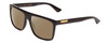 Profile View of GUCCI GG0748S Designer Polarized Reading Sunglasses with Custom Cut Powered Amber Brown Lenses in Gloss Black Gold Logo Mens Square Full Rim Acetate 58 mm
