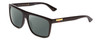 Profile View of GUCCI GG0748S Designer Polarized Reading Sunglasses with Custom Cut Powered Smoke Grey Lenses in Gloss Black Gold Logo Mens Square Full Rim Acetate 58 mm