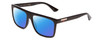 Profile View of GUCCI GG0748S Designer Polarized Sunglasses with Custom Cut Blue Mirror Lenses in Gloss Black Gold Logo Mens Square Full Rim Acetate 59 mm
