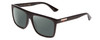 Profile View of GUCCI GG0748S Designer Polarized Reading Sunglasses with Custom Cut Powered Smoke Grey Lenses in Gloss Black Gold Logo Mens Square Full Rim Acetate 59 mm
