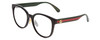 Profile View of GUCCI GG0854SK Designer Progressive Lens Prescription Rx Eyeglasses in Gloss Black Red Stripe Green Gold Logo Ladies Cateye Full Rim Acetate 56 mm
