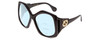 Profile View of GUCCI GG0875S Designer Progressive Lens Blue Light Blocking Eyeglasses in Gloss Black Gold Logo Hexagon Ladies Oversized Full Rim Acetate 62 mm with Blue Light Zone functionality illustration laid over the lens