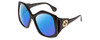 Profile View of GUCCI GG0875S Designer Polarized Sunglasses with Custom Cut Blue Mirror Lenses in Gloss Black Gold Logo Hexagon Ladies Oversized Full Rim Acetate 62 mm