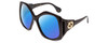 Profile View of GUCCI GG0875S Designer Polarized Reading Sunglasses with Custom Cut Powered Blue Mirror Lenses in Gloss Black Gold Logo Hexagon Ladies Oversized Full Rim Acetate 62 mm