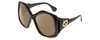 Profile View of GUCCI GG0875S Designer Polarized Reading Sunglasses with Custom Cut Powered Amber Brown Lenses in Gloss Black Gold Logo Hexagon Ladies Oversized Full Rim Acetate 62 mm