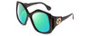 Profile View of GUCCI GG0875S Designer Polarized Reading Sunglasses with Custom Cut Powered Green Mirror Lenses in Gloss Black Gold Logo Hexagon Ladies Oversized Full Rim Acetate 62 mm