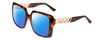 Profile View of Guess GU7689 Designer Polarized Reading Sunglasses with Custom Cut Powered Blue Mirror Lenses in Tortoise Havana Brown Gold Ladies Oversized Full Rim Acetate 55 mm