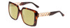 Profile View of Guess GU7689 Designer Polarized Reading Sunglasses with Custom Cut Powered Sun Flower Yellow Lenses in Tortoise Havana Brown Gold Ladies Oversized Full Rim Acetate 55 mm