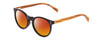 Profile View of Coyote Beachwood II Designer Polarized Sunglasses with Custom Cut Red Mirror Lenses in Gloss Black Zebra Grey Unisex Round Full Rim Wood 48 mm