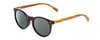 Profile View of Coyote Beachwood II Designer Polarized Reading Sunglasses with Custom Cut Powered Smoke Grey Lenses in Gloss Black Zebra Grey Unisex Round Full Rim Wood 48 mm