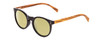 Profile View of Coyote Beachwood II Designer Polarized Reading Sunglasses with Custom Cut Powered Sun Flower Yellow Lenses in Gloss Black Zebra Grey Unisex Round Full Rim Wood 48 mm