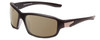 Profile View of Coyote Cascade Designer Polarized Sunglasses with Custom Cut Amber Brown Lenses in Matte Black Unisex Wrap Full Rim Acetate 60 mm