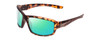 Profile View of Coyote Cascade Designer Polarized Reading Sunglasses with Custom Cut Powered Green Mirror Lenses in Matte Tortoise Unisex Wrap Full Rim Acetate 60 mm