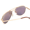 Close Up View of Coyote Classic II Metal Aviator Polarized Sunglasses Gold Brown/Blue Mirror 55mm