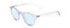Profile View of Coyote Crosstown Designer Blue Light Blocking Eyeglasses in Crystal Blue Brown Ladies Round Full Rim Acetate 47 mm